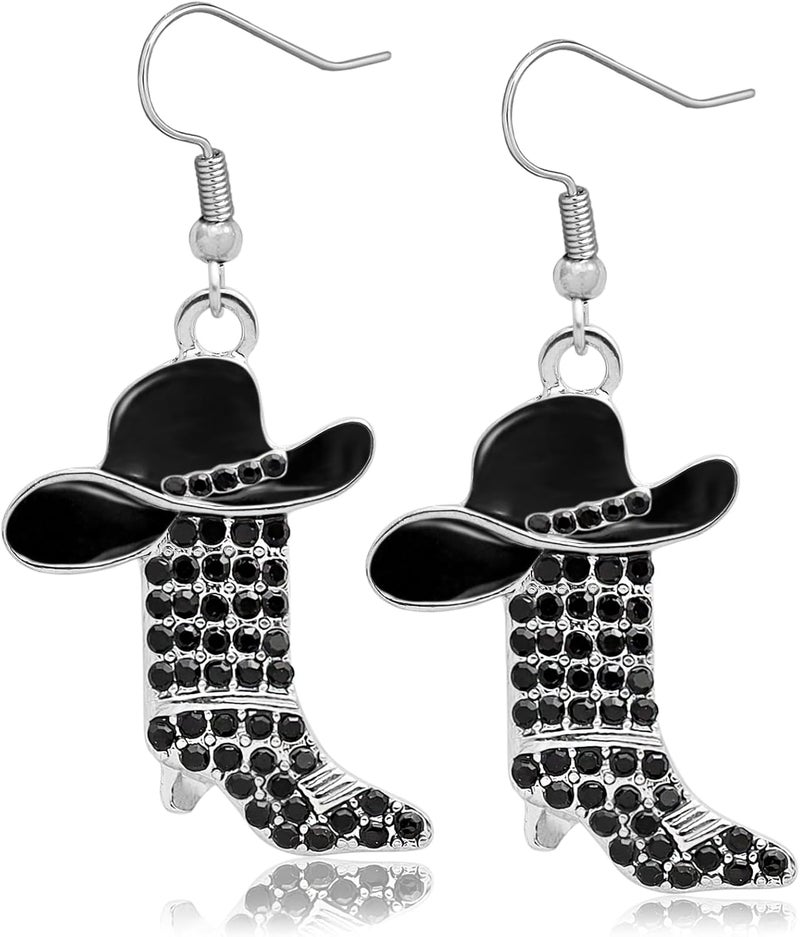 RechicGu Rhinestone Western Boots Earrings Cowgirl Cowboy Enamel Hat Bohemian Rodeo Boot Drop Dangle Earrings for Women - Image 1